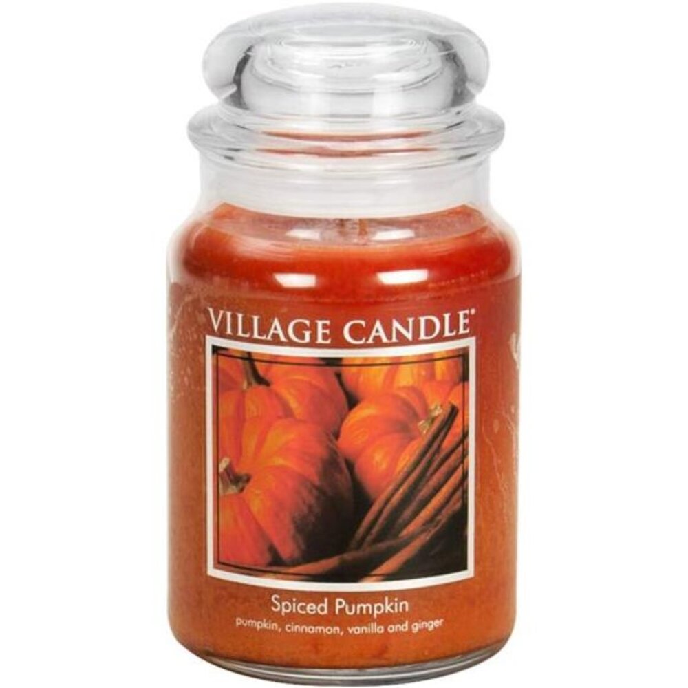 Village Candle Spiced Pumpkin Large Apothecary Jar, Scented Candle, 21.25 oz.
